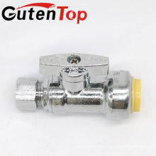 GutenTop High Quality1/4 Turn Angle Stop for Push-Fit Valve with 1/2 Inch Push x 3/8 Inch Compression Chrome Plated